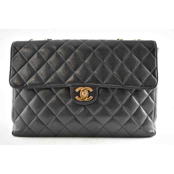 Chanel Vintage Black Caviar Gold 24K Jumbo Flap CC Logo Shoulder Crossbody Bag - Picture 2 of 12